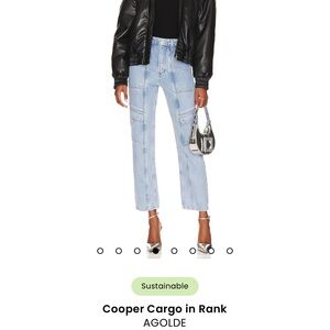Agolde Cooper Cargo Blue Straight Leg High-Waisted Jeans in the Color ‘Rank ‘